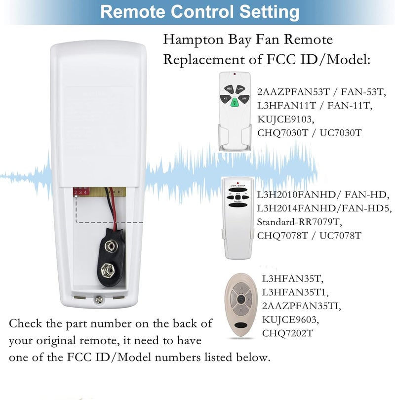 Onisamt Hampton Bay Hunter Ceiling Fan Remote Control Replacement for FanHD HD5 UC7078T RR7079T L3H2010FANHD L3H2014FANHD,3-Speed with Light Dimmer,with Wall Mount - Image 2